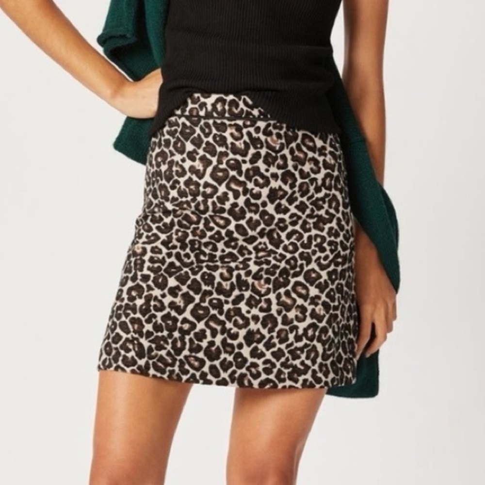Anthropologie Black Tan Leopard Print Mini Skirt